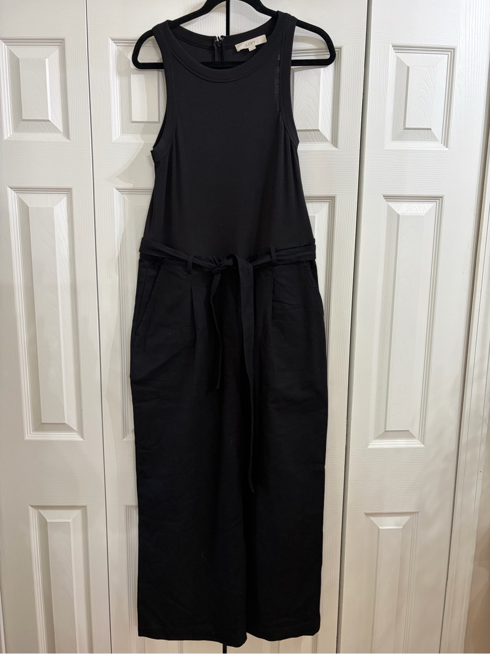 LOFT Black Sleeveless Tie-Waist Jumpsuit